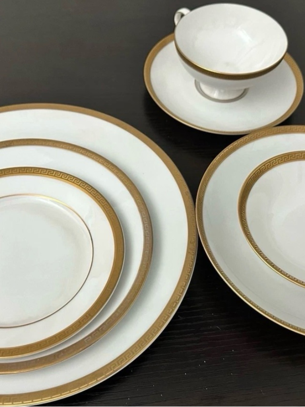 White Porcelain Dinnerware Set with Gold Banding